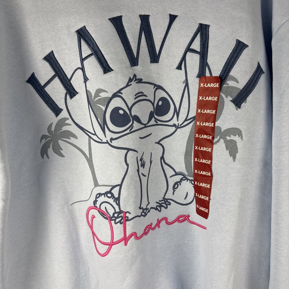 Disney Sweatshirt Womens XL Stitch Blue Hawaii Ohana Embroidered Crew Neck - Picture 2 of 7